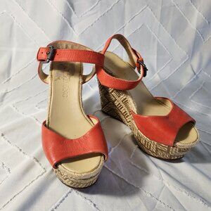 Vera Wang Coral Leather Espadrille Wedge Heels 6.5M